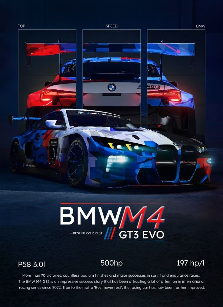 Bmw M3 GT3 Car performance poster with wall frame !