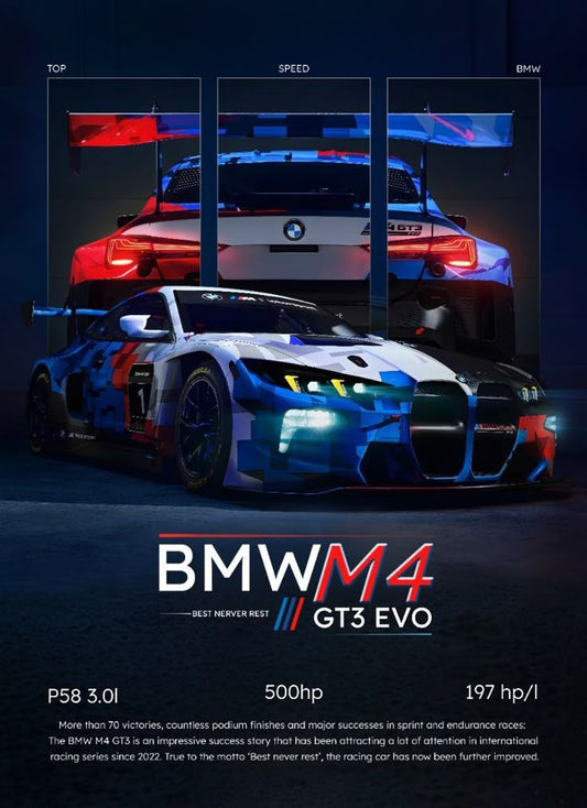 Bmw M3 GT3 Car performance poster with wall frame !